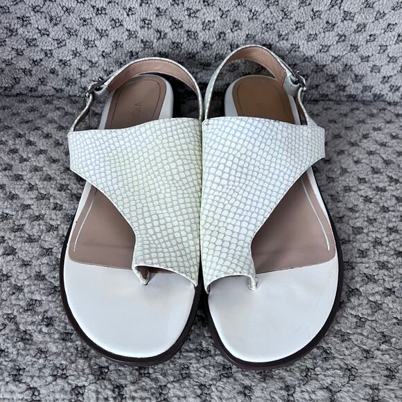 Vionic Ella Lizard Women's Sz 7 White Toe Loop Leather Slingback Flat Sandals - Picture 1 of 6